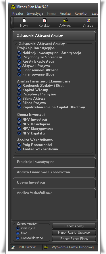 Okno główne programu iBiznesPlan Max